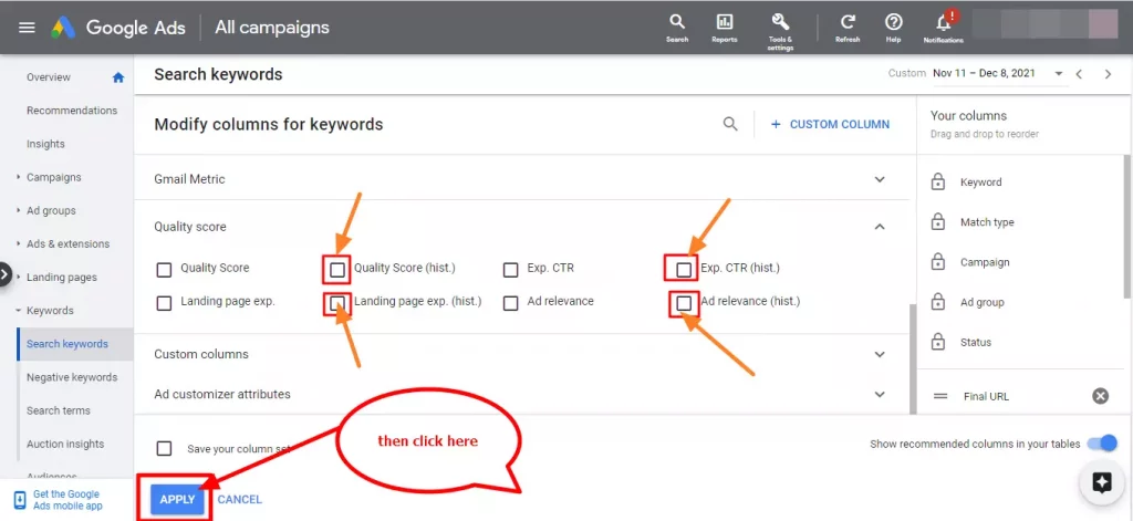 how to add google ad quality score column5